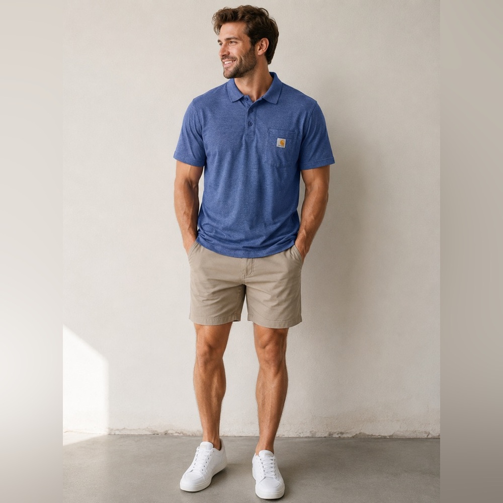 Carhartt Polo Shirt Mens 4XL Blue Heather Pocket Logo Original Fit